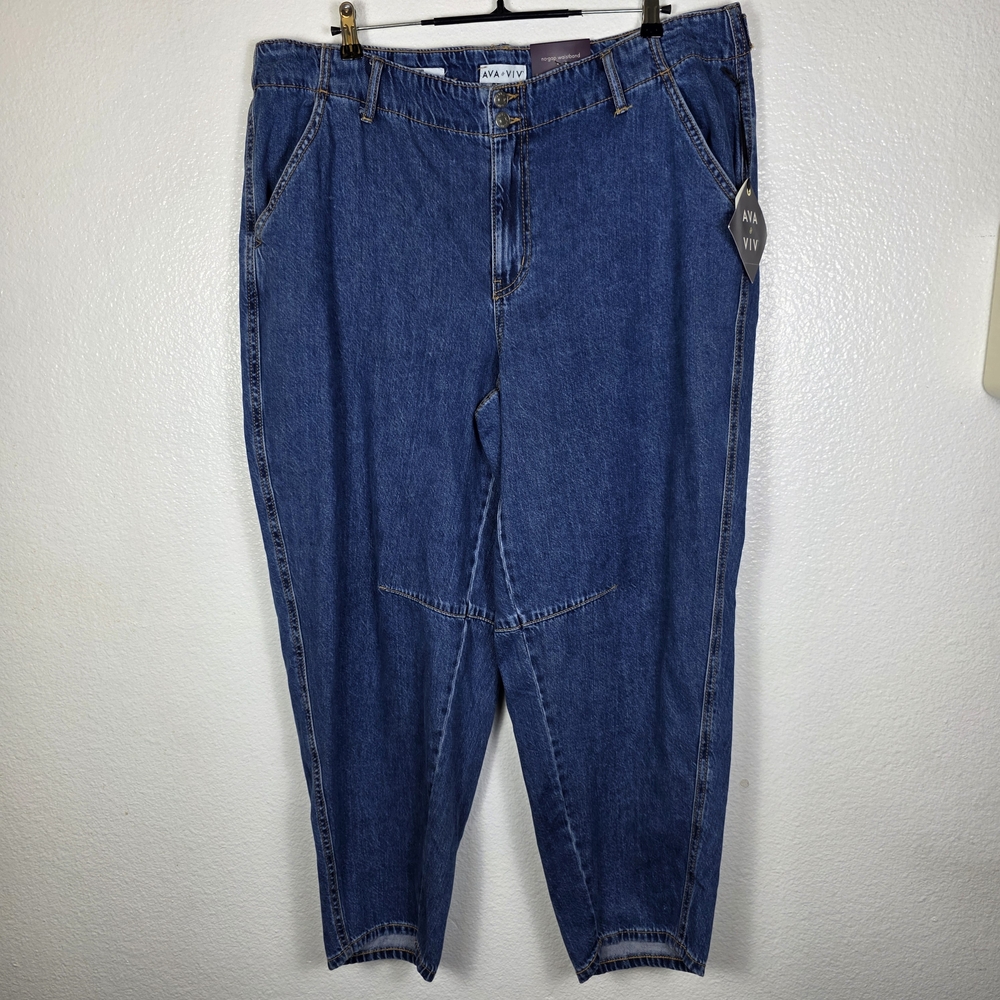 Ava & Viv Women's High-Rise Barrel Leg Jeans Medium Wash Size 17